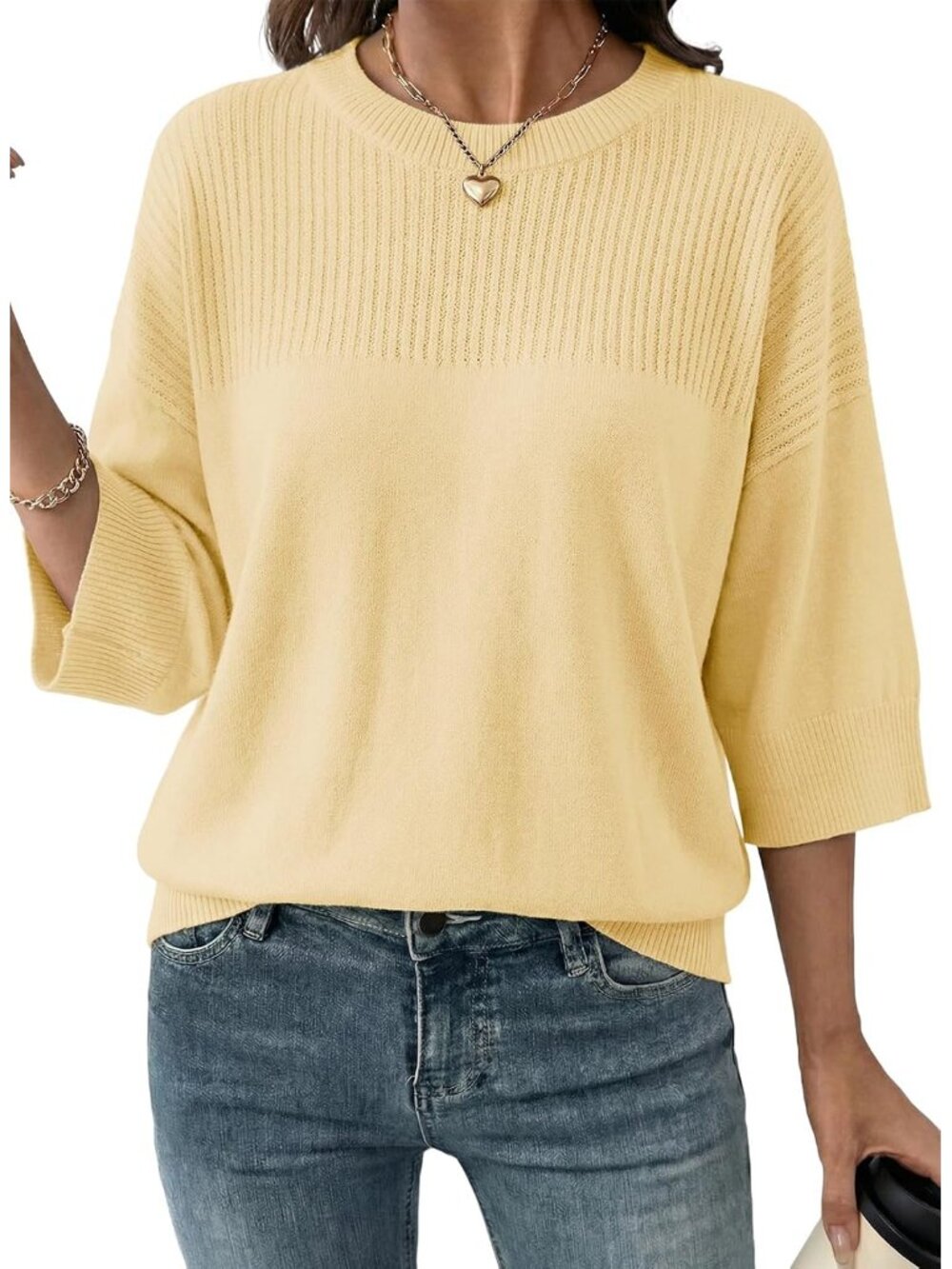 Casual Women's 3/4 Sleeve Knit Pullover - Perfect for Spring, Summer, and Fall